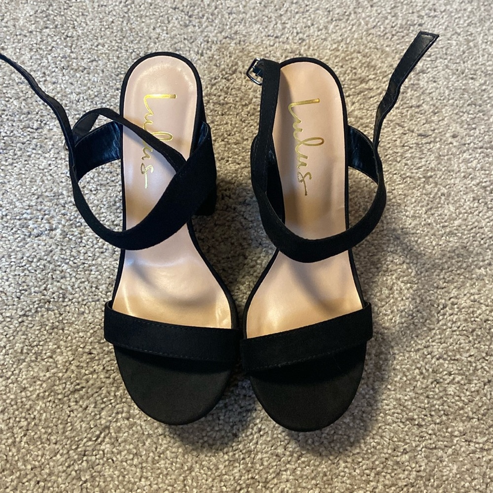 Lulus Acee Black Suede Platform Heels Size 6.5